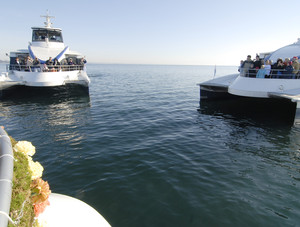 Formation aller drei Katamarane auf dem Bodensee